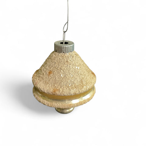 Vintage Frosted Christmas Ornament Gold Lantern Shape