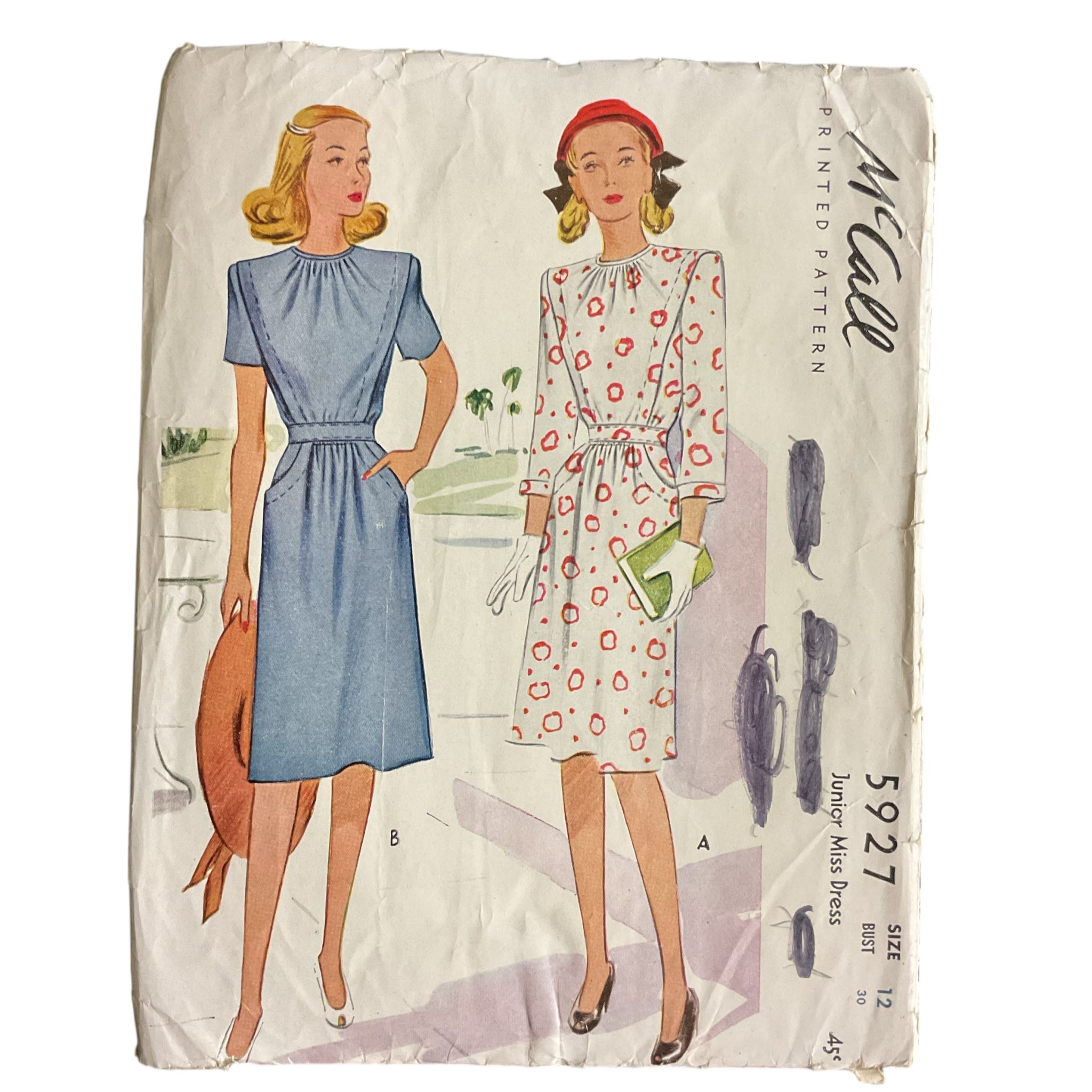 Vintage 1940s Ladies Sewing Pattern Vintage McCalls 5927, Bust 30, Hip Avid Vintage Vintage 1940s Ladies Sewing Pattern Vintage McCalls 5927, Bust 30, Hip Avid Vintage