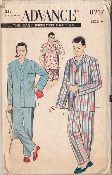 Vintage 1950s Advance Sewing Pattern 8217 Men s Pajamas Chest 34 36 Sleepwear