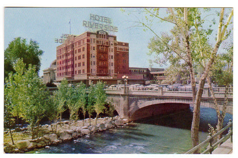 Vintage 1960s Reno Nevada Hotel Riverside and Truckee River Souvenir View Postcard - Avid Vintage