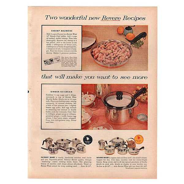 Vintage 8 Piece Set Revere Ware Copper Bottom Pots Pans Skillet Lot 