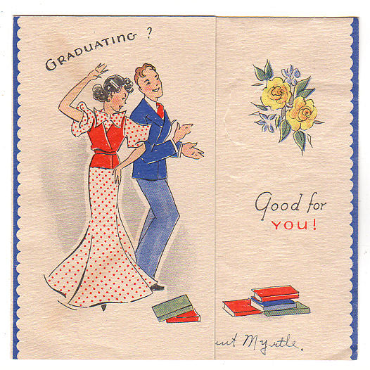 high school grad card Vintage 1950s High School Graduation Card Teenagers Dancing
