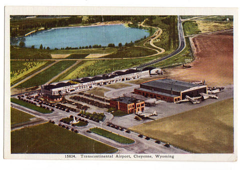 Vintage Linen Postcard Cheyenne Wyoming Transcontinental Airport 1940s Travel Unused - Avid Vintage