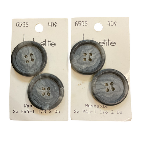 4 Vintage 6598 La Petite 1 1/8 Gray Plastic 4 Hole Buttons 2 on Card