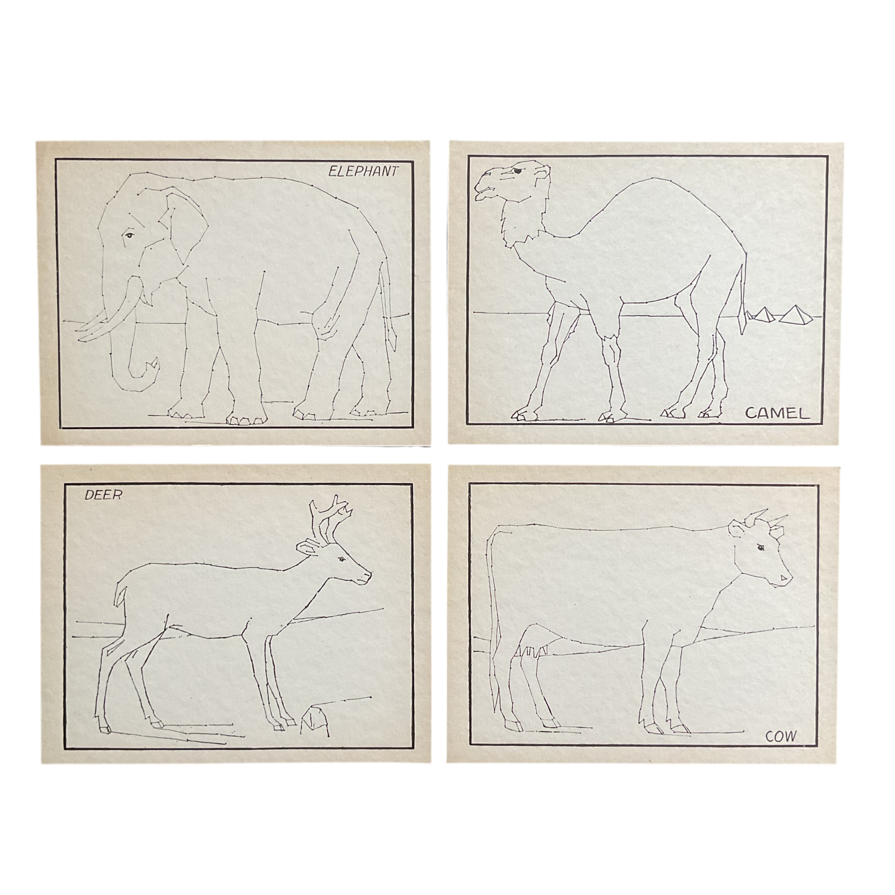 4 Vintage Children’s Sewing Cards Elephant Camel A. Flanagan Company