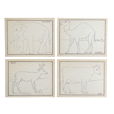 4 Vintage Children’s Sewing Cards Elephant Camel A. Flanagan Company