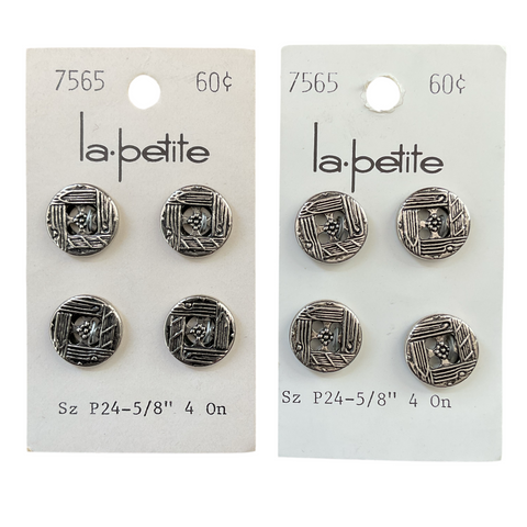 8 Vintage La Petite 7565 Silver Buttons 5/8 on Card