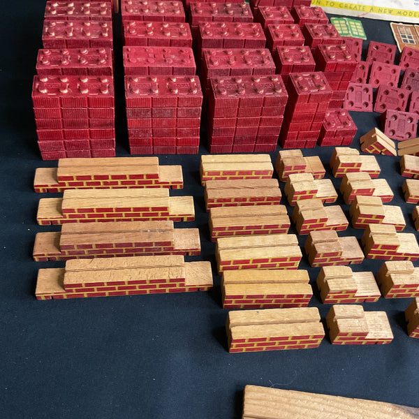 Halsam American Bricks Wooden Blocks Vintage 1940s Huge Lot Red and Yellow