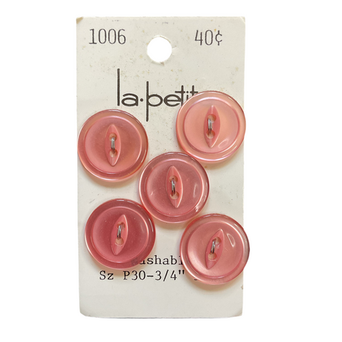 Vintage 1006 La Petite 3/4” Light Pink Plastic 2 Hole Buttons 5 on Button Card