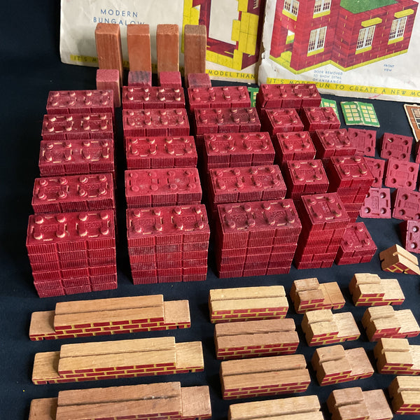 Halsam American Bricks Wooden Blocks Vintage 1940s Huge Lot Red and Yellow