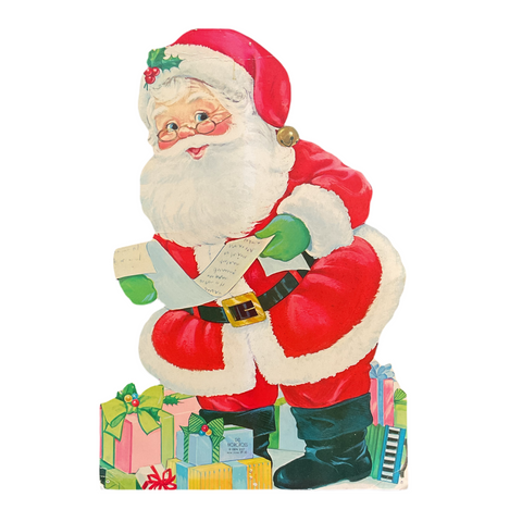 Vintage 1970s Die Cut Christmas Santa Norcross Paper Decoration