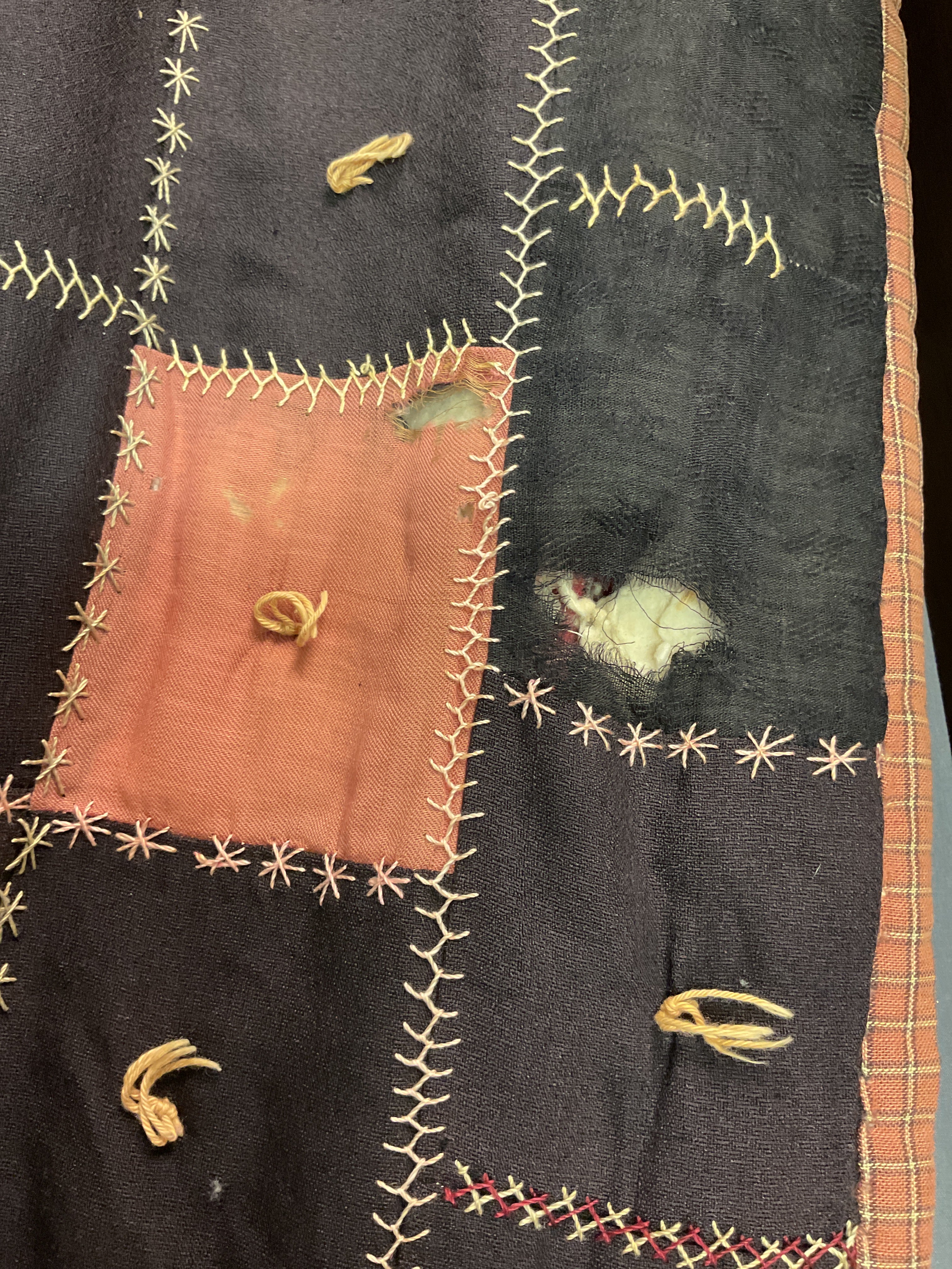 Vintage Patchwork Crazy Quilt Fancy Hand Embroidery Tied