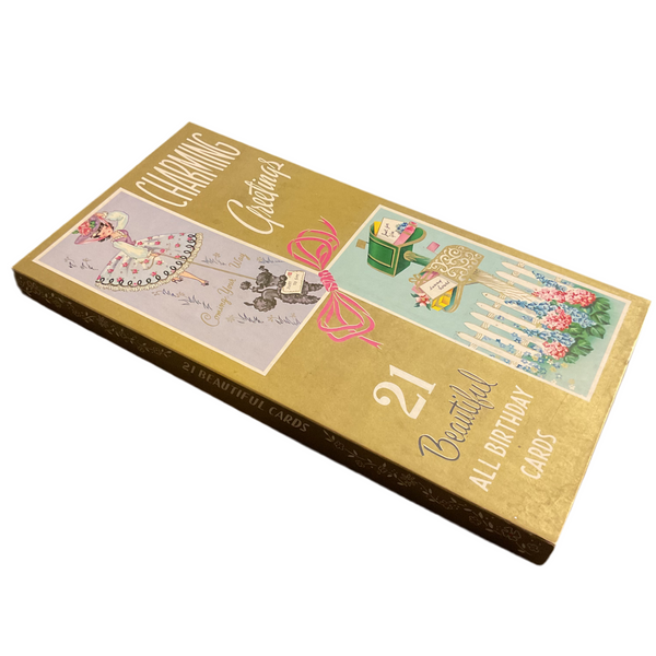 Vintage Greeting Cards Box Empty Lady Walking Poodle