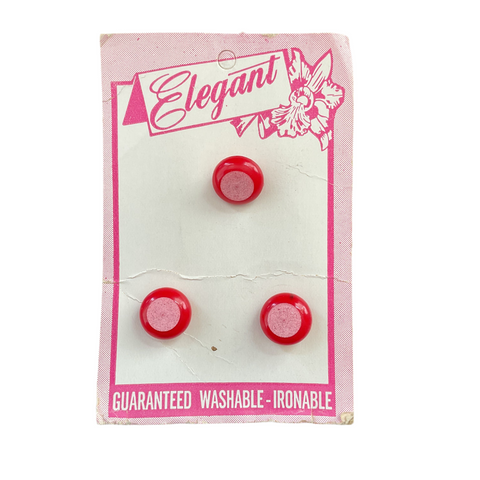 Vintage Elegant Plastic Shank Buttons Red and Pink 3 on Card