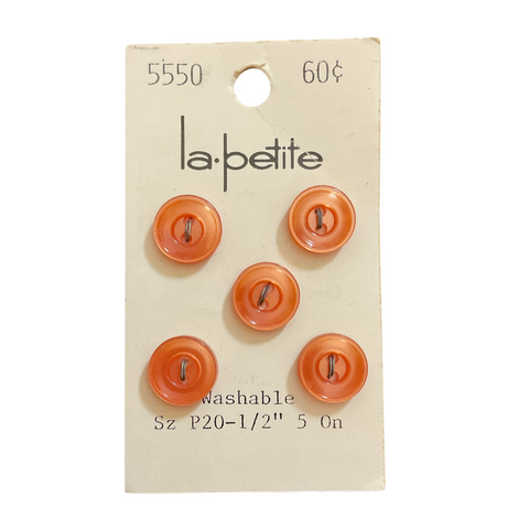 Vintage 5550 La Petite 1/2 Shiny Orange 2 Hole Buttons 5 on Card