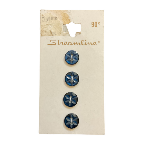 Vintage Streamline 3/8 Navy Blue 2 Hole Buttons 4 on Button Card
