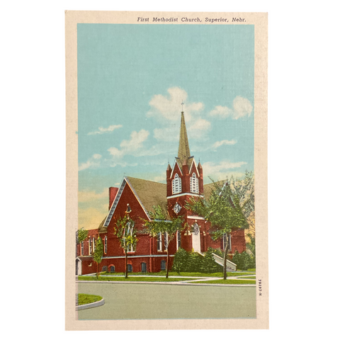 Vintage Town View Postcard Superior Nebraska First Methodist Church