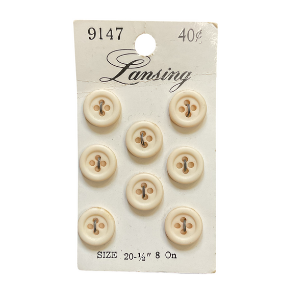 Vintage 9147 Lansing 1/2 Beige Plastic 4 Hole Buttons 8 on Button Card