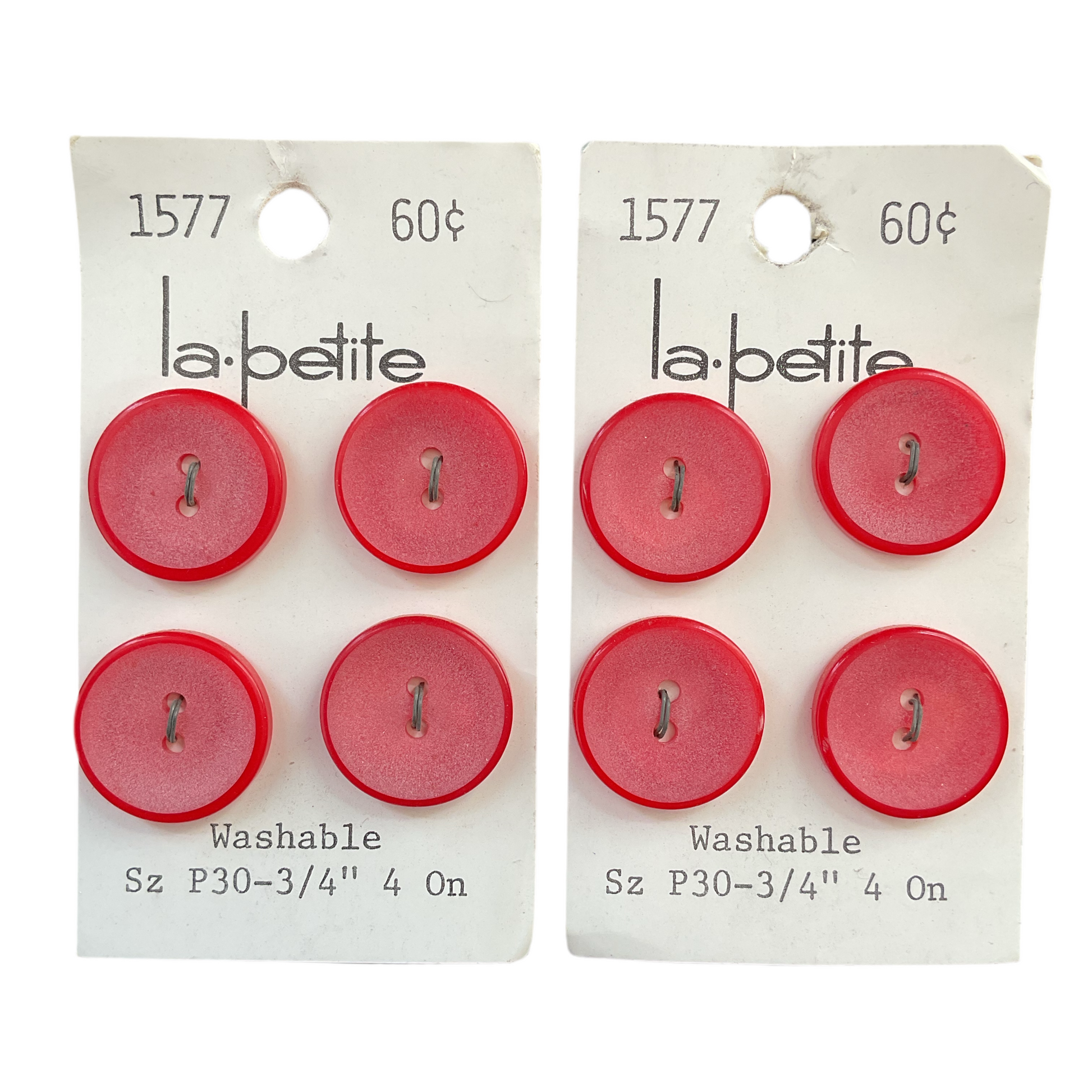 Vintage Le Petite 1577 Red  Plastic Buttons 8 on 2 Original Cards - Avid Vintage