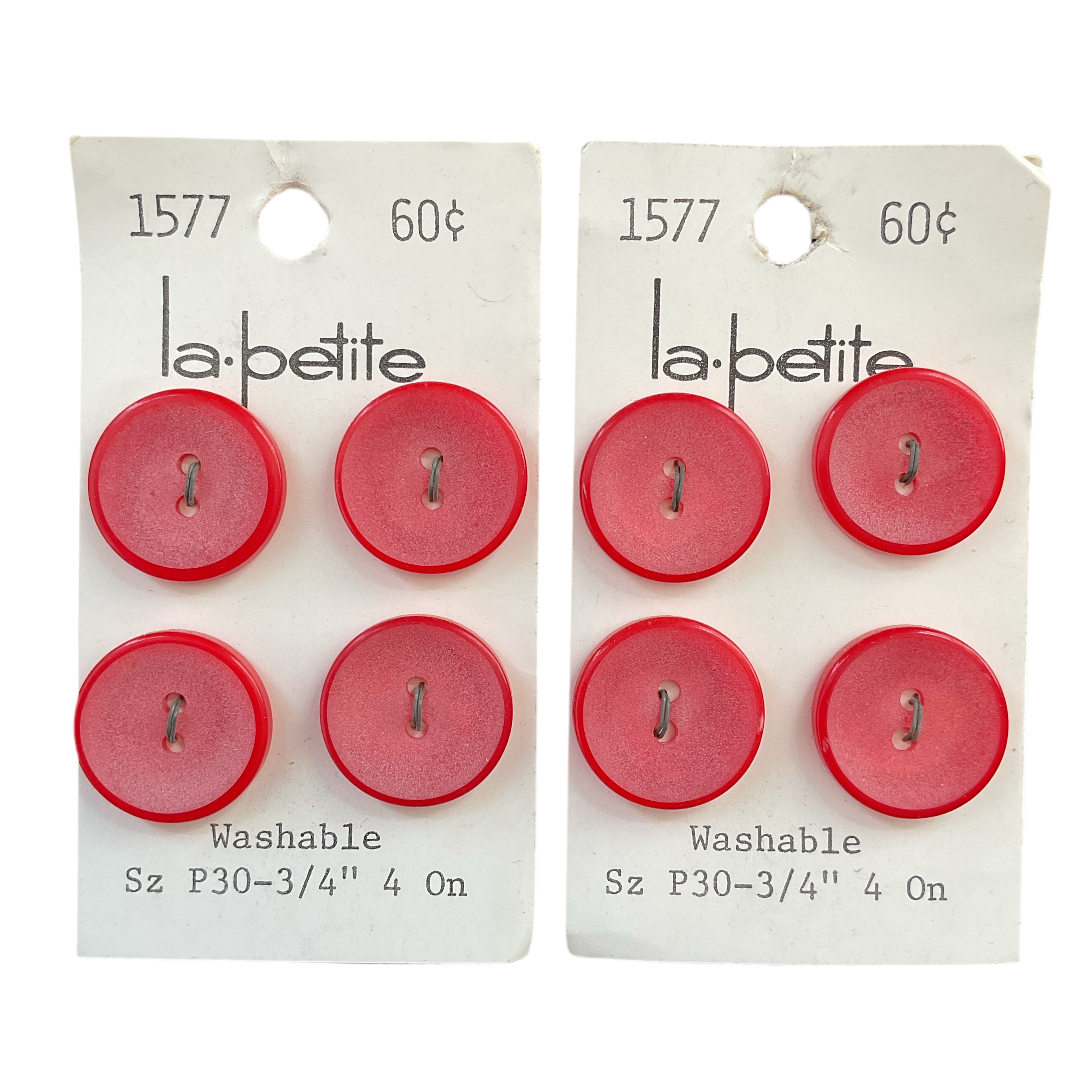 Vintage Le Petite 1577 Red  Plastic Buttons 8 on 2 Original Cards - Avid Vintage