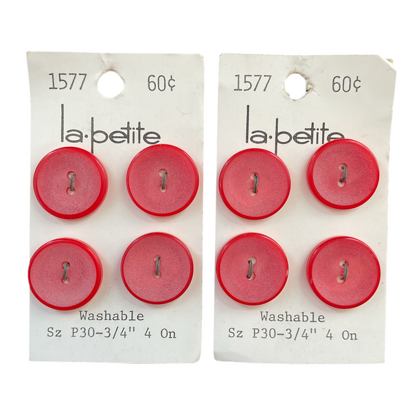 Vintage Le Petite 1577 Red  Plastic Buttons 8 on 2 Original Cards