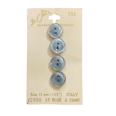 Vintage 2998 Le Chic 1/2 Light Blue 2 Hole Buttons 4 on Button Card