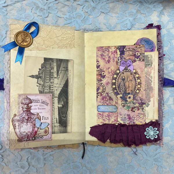 Handmade Victorian Junk Journal Purple Themed Tags Pockets Lace OOAK