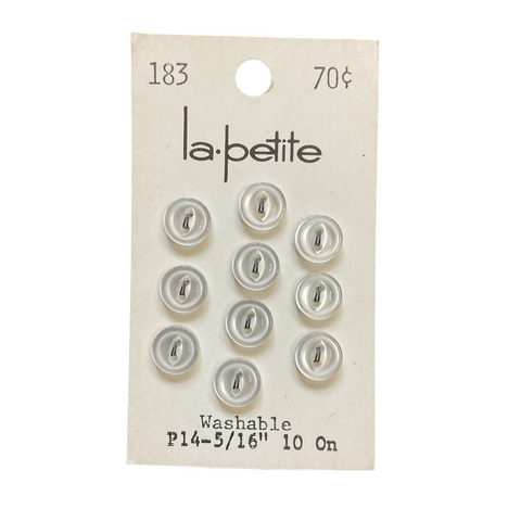 Vintage 183 La Petite 5/16 White Plastic 2 Hole Buttons 10 on Button Card