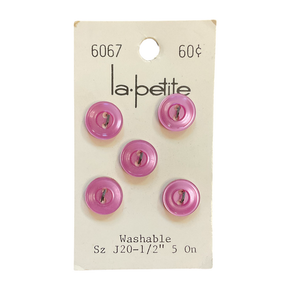 Vintage 6067 La Petite 1/2 Light Purple Plastic 2 Hole Buttons 5 on Button Card