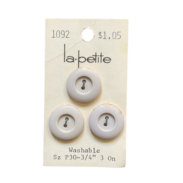 Vintage 1092 La Petite 3/4” Light Gray Plastic 2 Hole Buttons 3 on Button Card