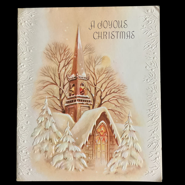 Vintage Christmas Card Snowy Church Scene USED