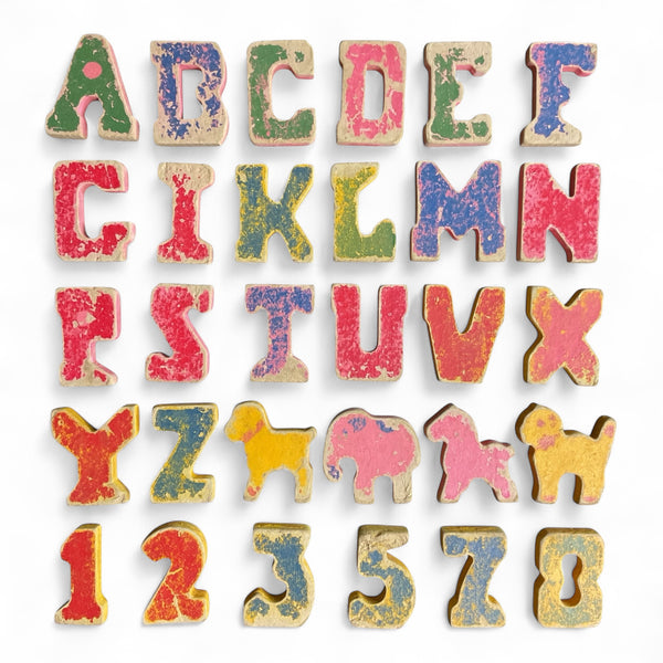 Thick Cardboard Vintage Letters Numbers and Animals Toys Game Pieces