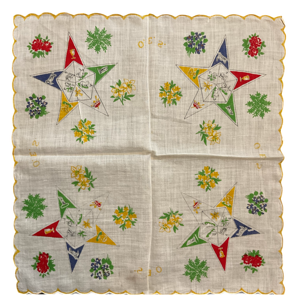 Vintage OES Hankie Order of Easter Star Handkerchief