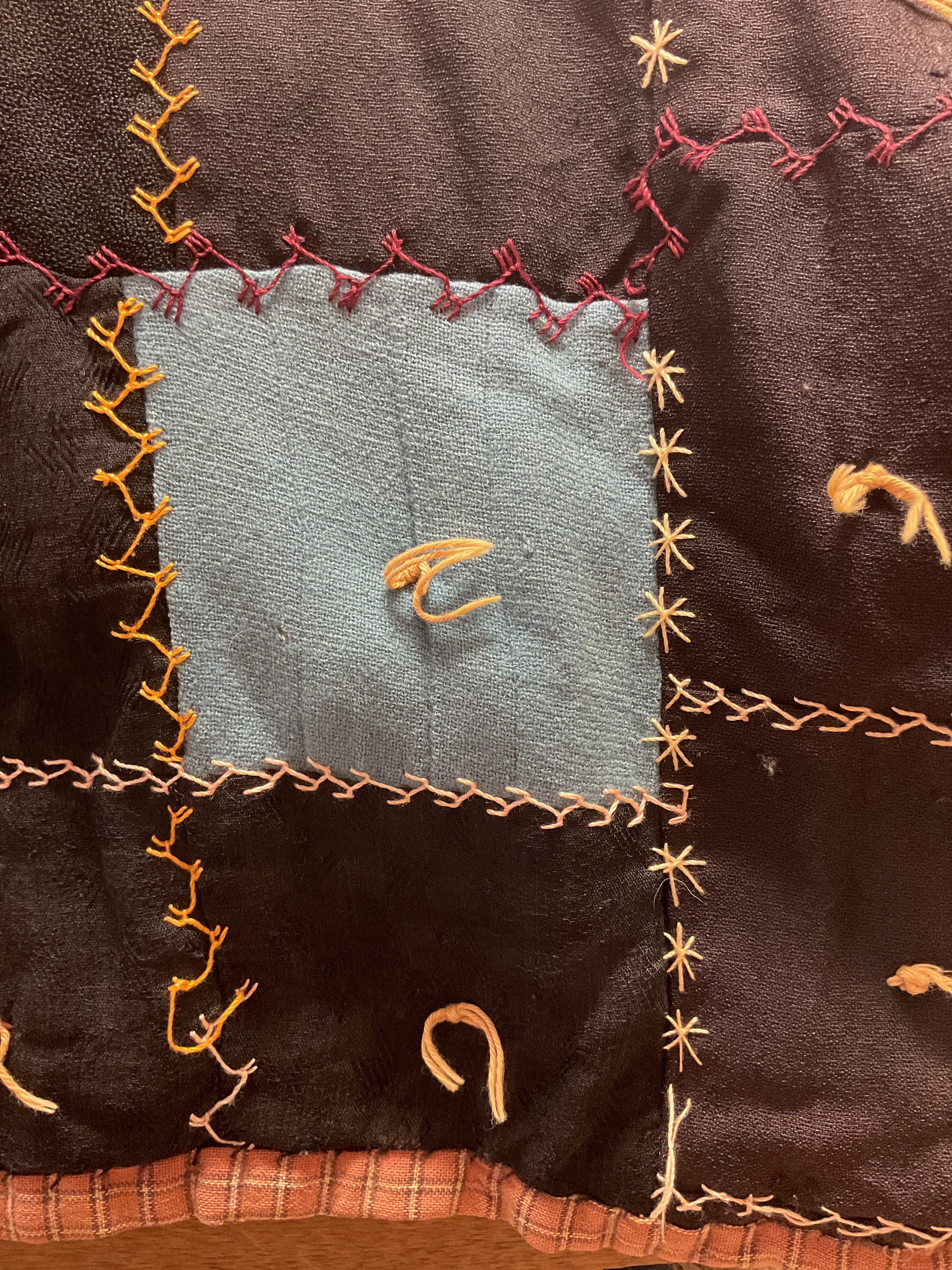 Vintage Patchwork Crazy Quilt Fancy Hand Embroidery Tied