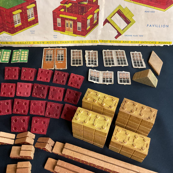 Halsam American Bricks Wooden Blocks Vintage 1940s Huge Lot Red and Yellow