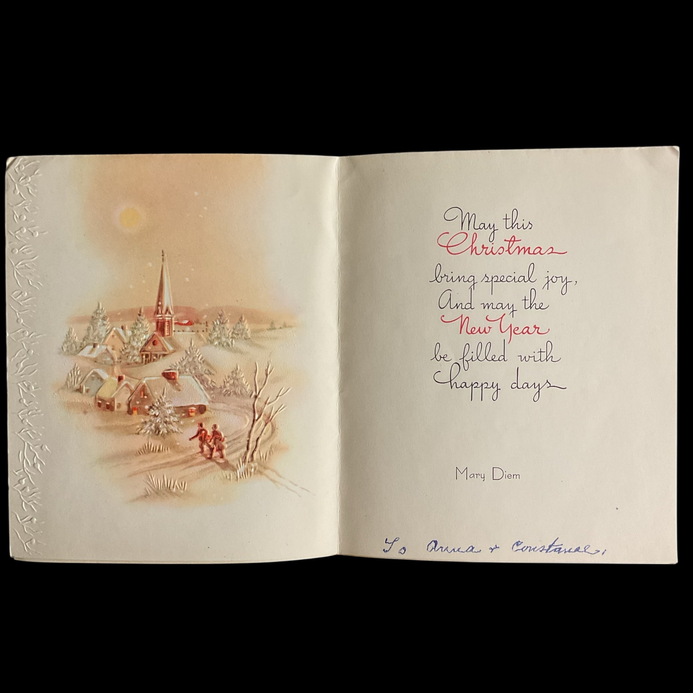 Vintage Christmas Card Snowy Church Scene USED