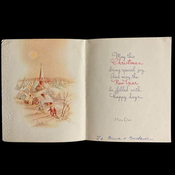 Vintage Christmas Card Snowy Church Scene USED