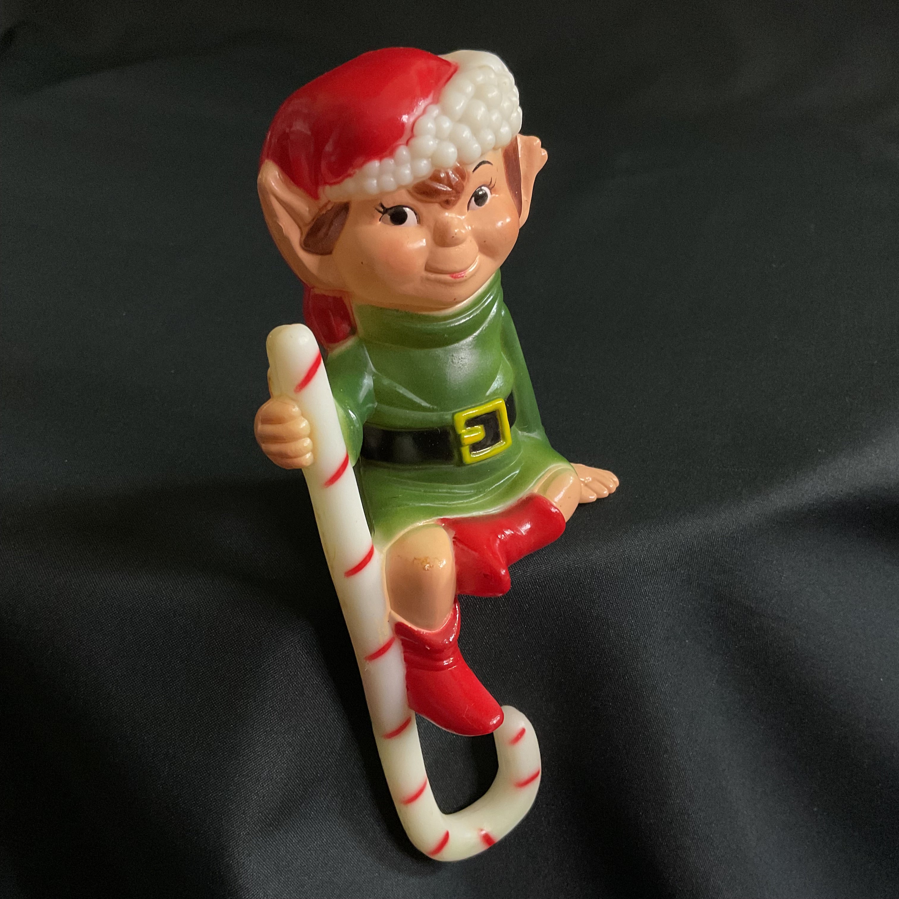 Vintage Sitting Christmas Elf Hard Plastic Stocking Holder