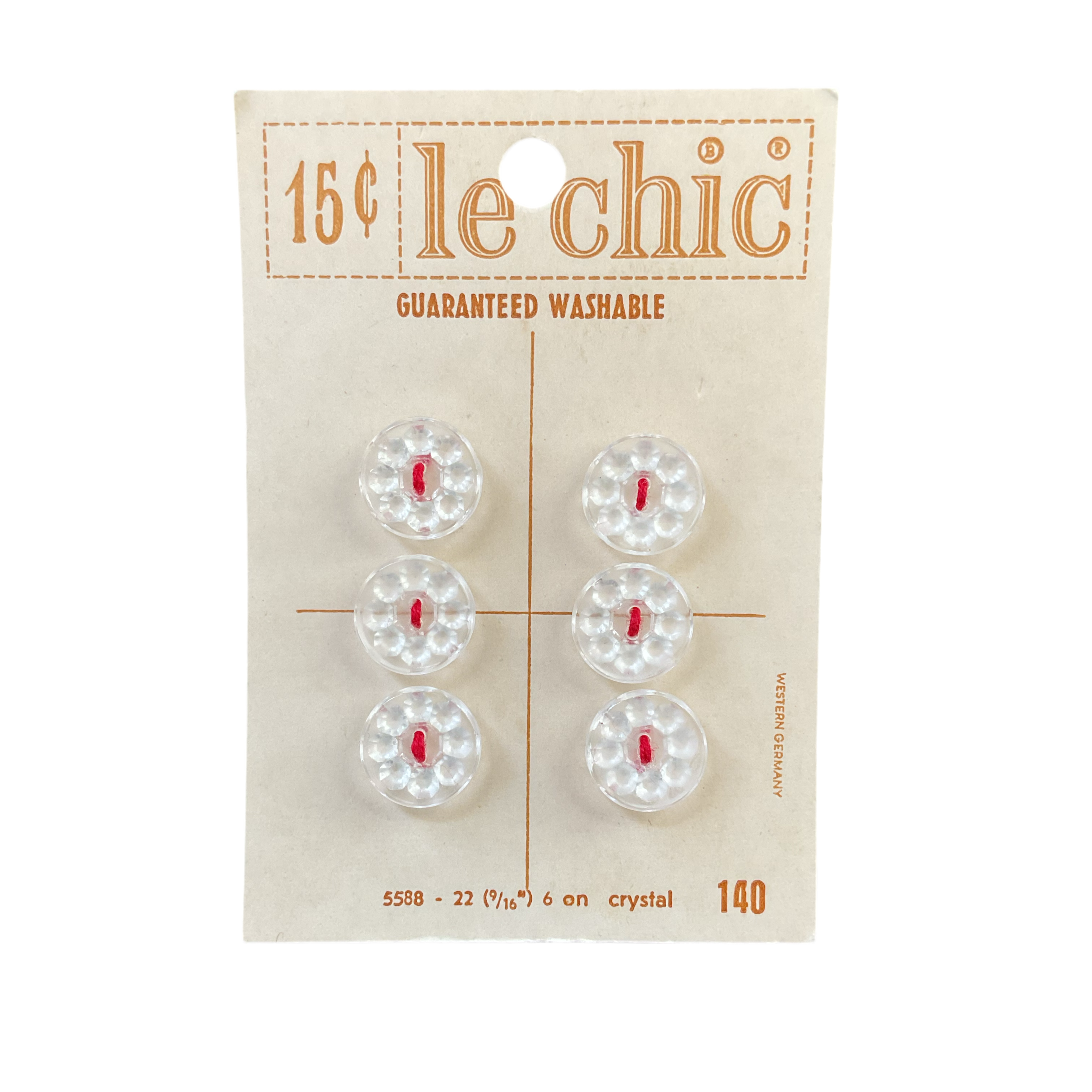 Vintage Le Chic Clear Crystal Buttons 9/16 on Card 5588 Germany - Avid Vintage