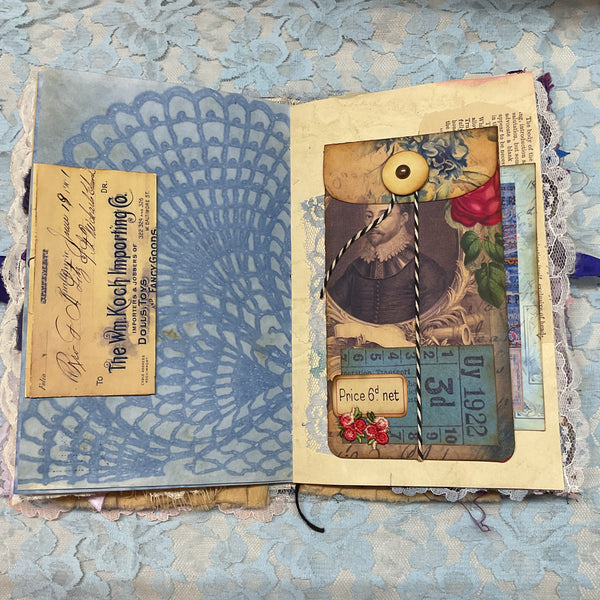 Handmade Victorian Junk Journal Purple Themed Tags Pockets Lace OOAK