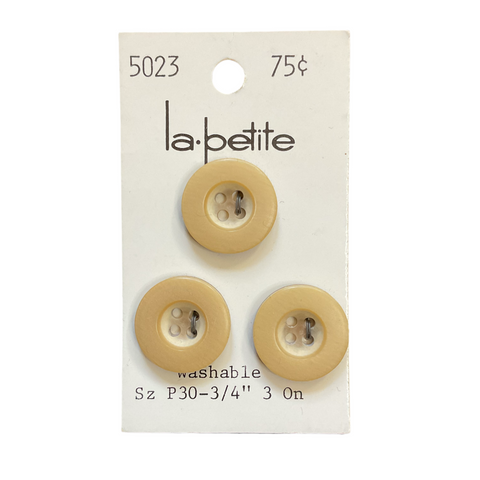 Vintage 3/4” La Petite 5023 Matte Beige 4 Hole Buttons 3 on Card