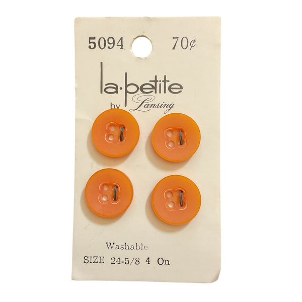 Vintage 5094 La Petite 5/8 Orange 4 Hole Buttons 4 on Button Card