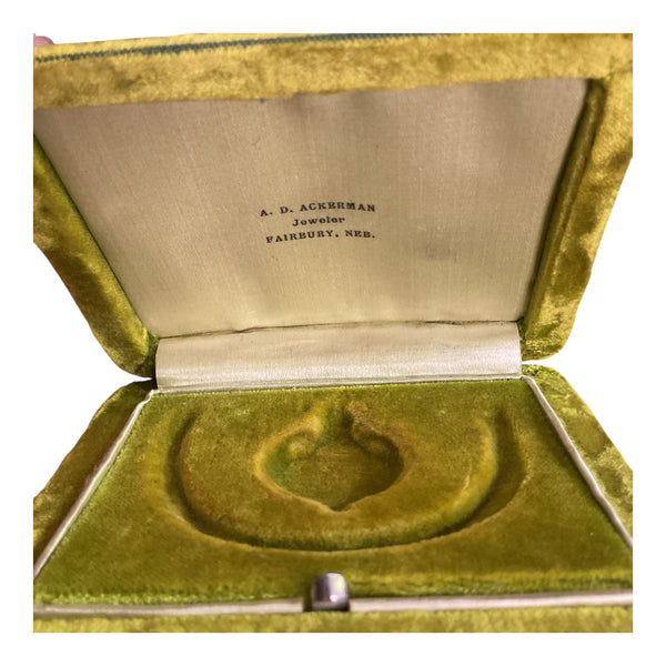 Vintage Gold Velvet Jewelry Box Necklace Pendant Holder MOP Mother of Pearl Clasp