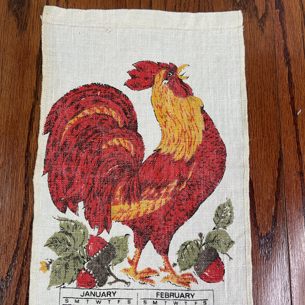 Vintage 1971 Rooster Linen Kitchen Calendar Tea Towel