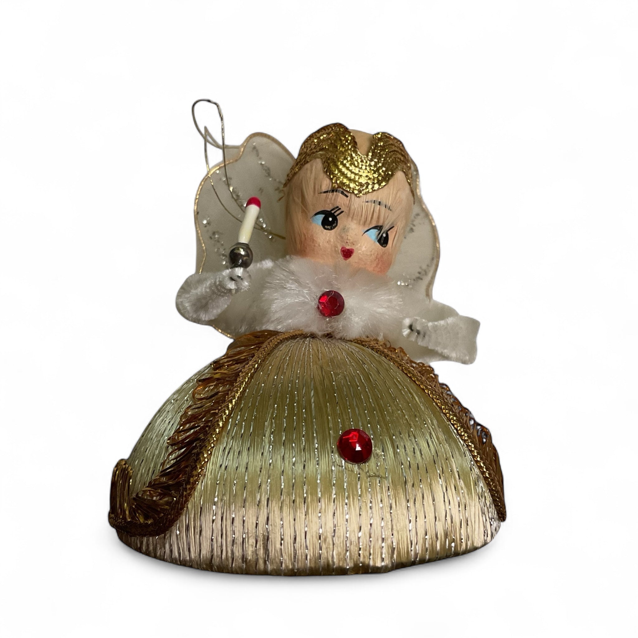 Vintage Christmas Angel Ornament Spun Silk Gold Dress - Avid Vintage