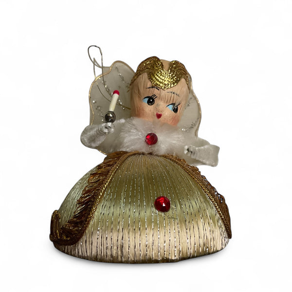 Vintage Christmas Angel Ornament Spun Silk Gold Dress