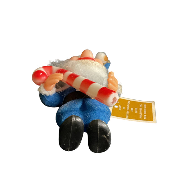 Vintage Blue Elf Flocked Christmas Ornament Candy Cane Gnome