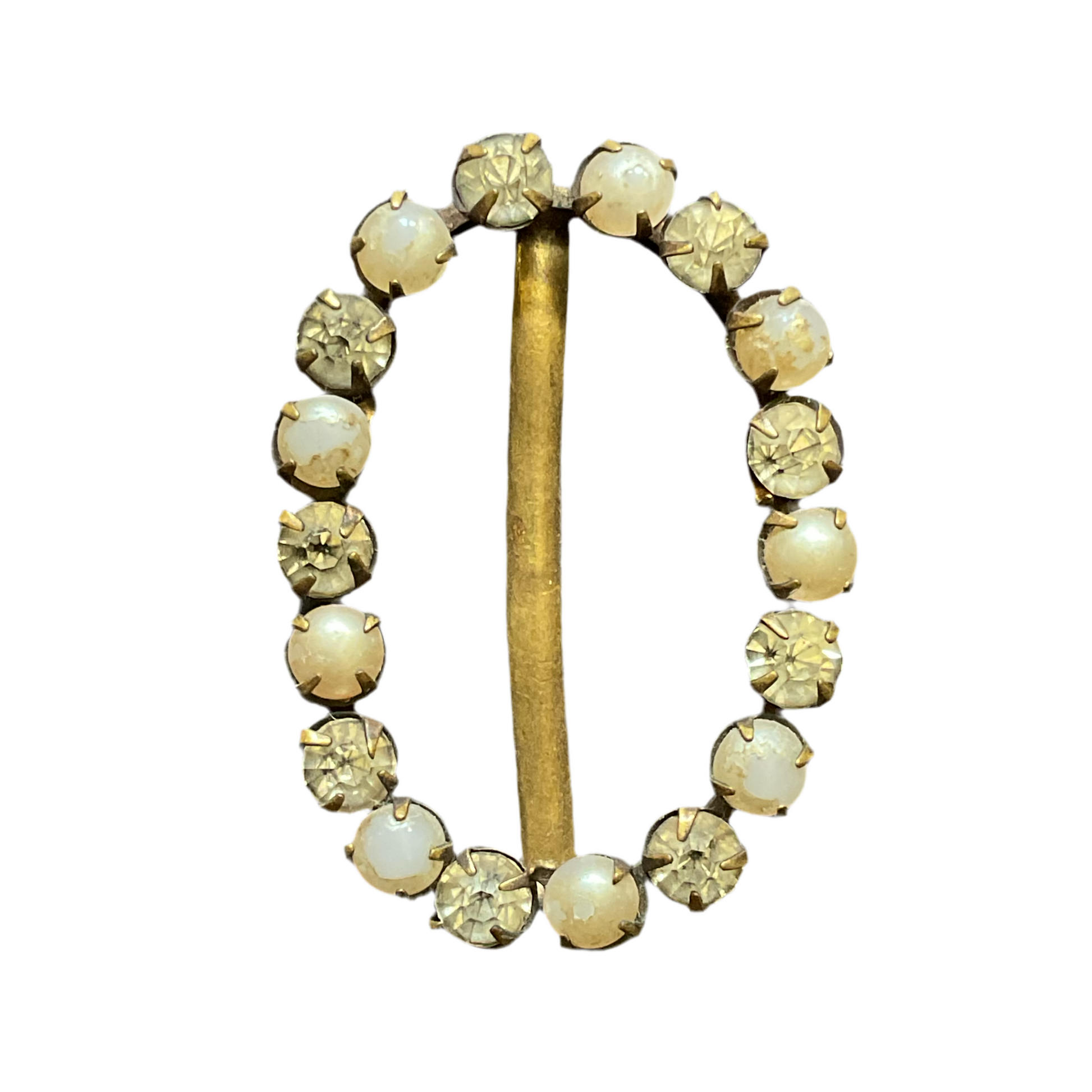 Vintage Czech Rhinestone and Faux Pearl Buckle or Scarf Slide - Avid Vintage
