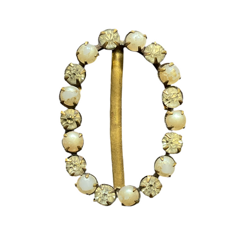Vintage Czech Rhinestone and Faux Pearl Buckle or Scarf Slide