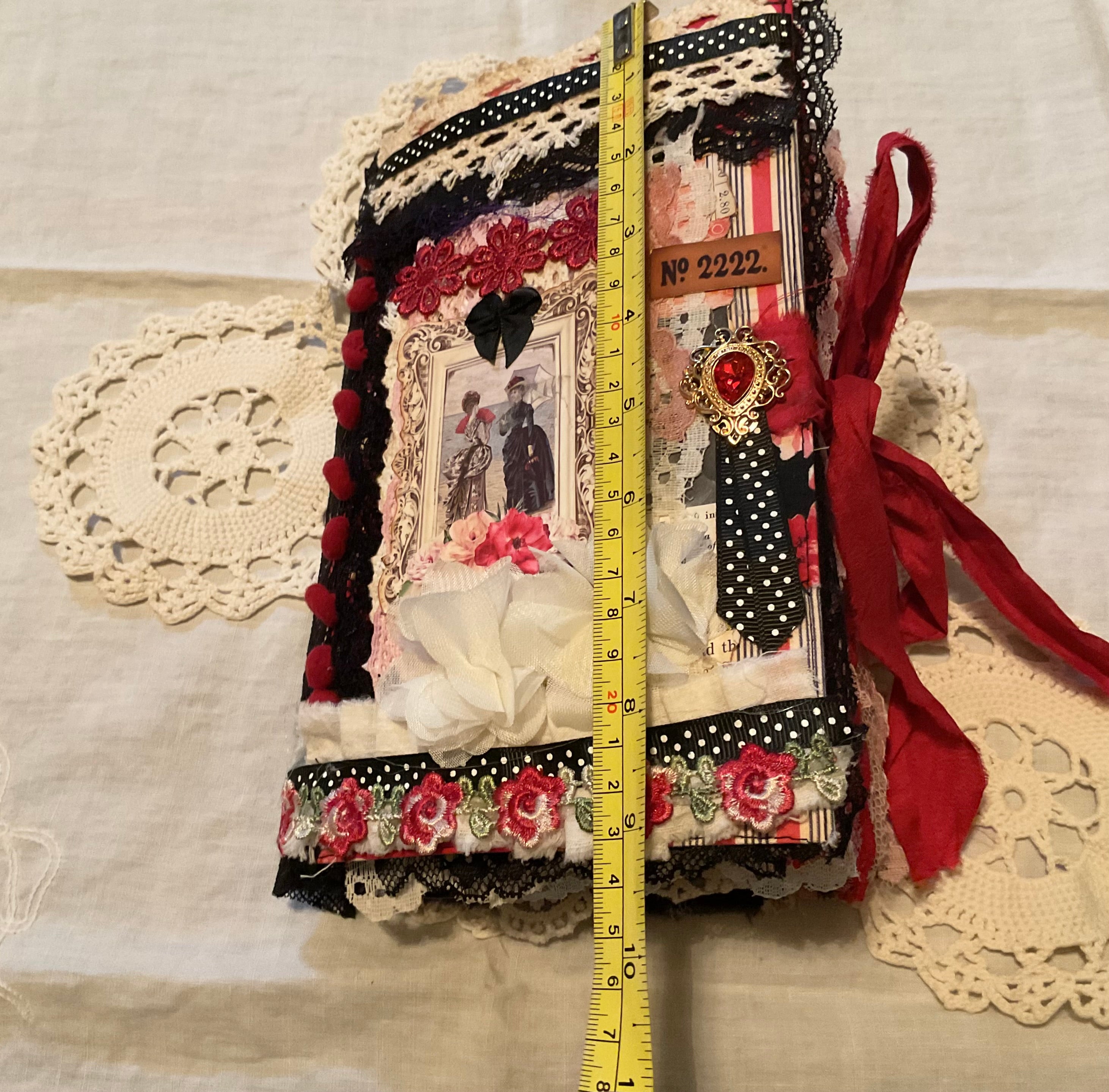 Victorian Junk Journal Handmade Red and Black Themed Tags Pockets OOAK